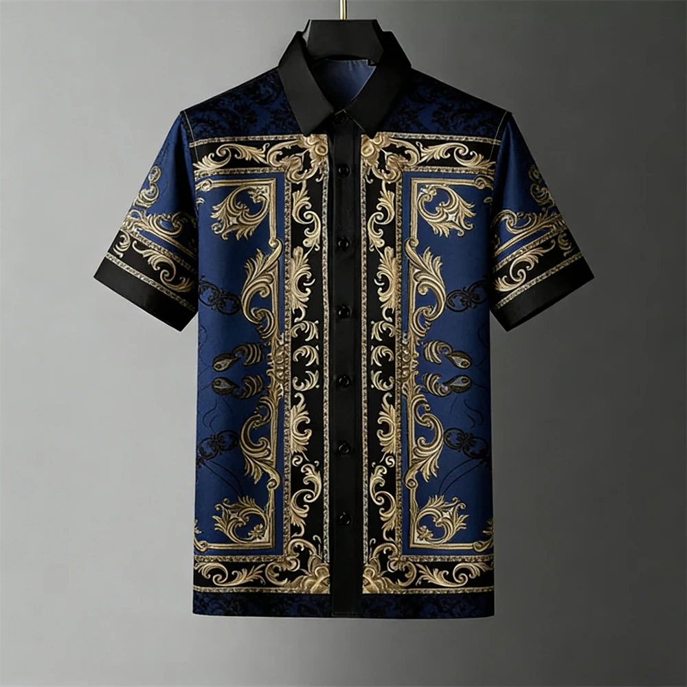 

Men's Retro Fashion Short Sleeve Shirt Fun Baroque Pattern 3D Printed Shirt Beach Beach Clothes Casual Tops Men Fast Shipping