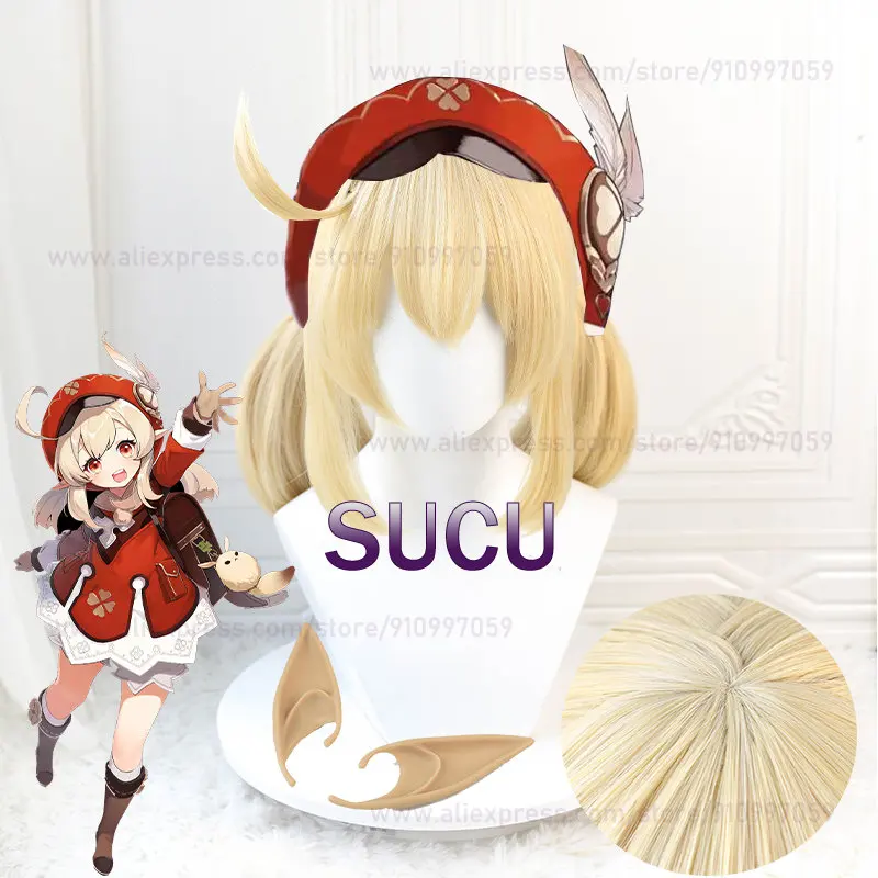 

Klee Cosplay Wig Game Genshin Impact Cosplay Wig 45cm Anime Wigs Ears Halloween COS Hair Heat Resistant Synthetic Hair