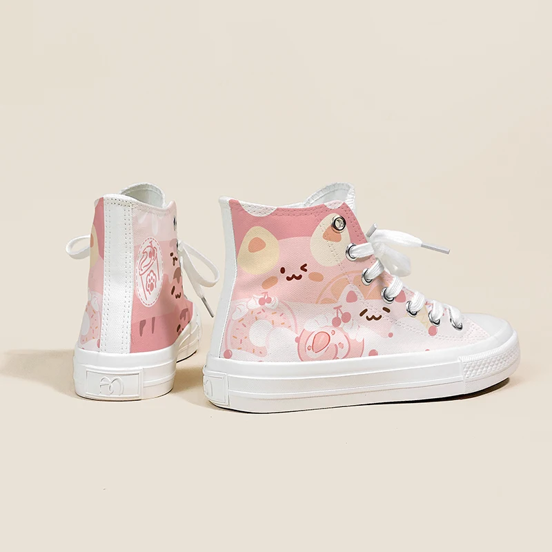 Amy e Michael Sweet Lovely Pink scarpe di tela dipinte a mano Kawaii Girls studenti Sneakers Casual High Top donna Plimsolls piatti