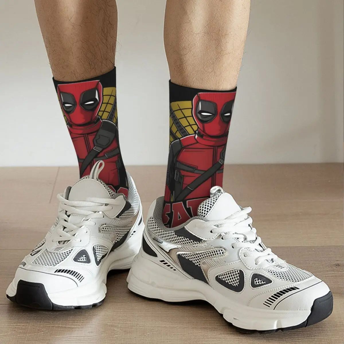 Crazy compression Popular Movies Sock for Men Vintage Deadpool & Wolverine Seamless Pattern Crew Sock Novelty