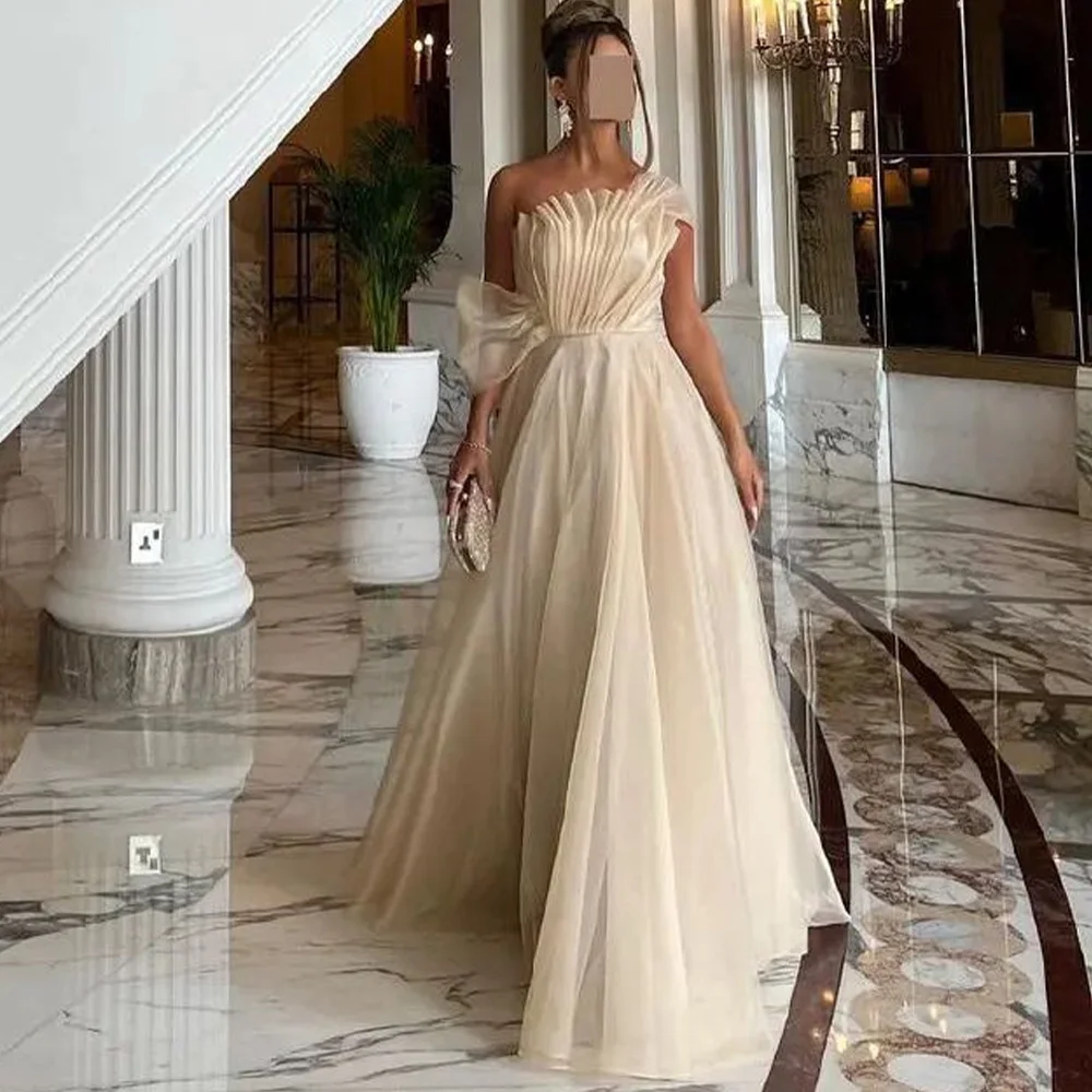 High Quality and Delicate A-Line Strapless Organza Sleeveless Evening Dress Floor Length Custom Size Saudi Arabia 2024