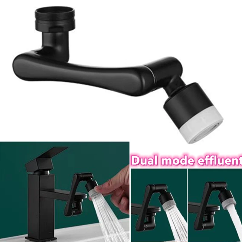 1080° Universal Rotation Faucet Sprayer Head Black Dual Effluent Washbasin Kitchen Robot Arm Extension Faucets Aerator Bubbler