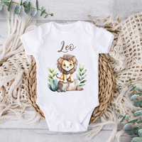 Personalised Leo with Name Baby Romper Newborn Wild One Jungle Birthday Party Bodysuit Cute Toddler Jumpsuit Infant Shower Gift