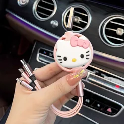 MINISO Hello Kitty Scalability 3 IN 1 Fast charging data cable type-c Mini USB charger For Iphone Android Phone Xiaomi Huawei