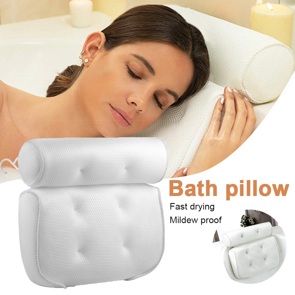 SPA Bath Pillow Bathtub Pillow with Suction Cups Neck Back Support Thickened Bath Pillow for Home Spa Tub Bathroom Accessories