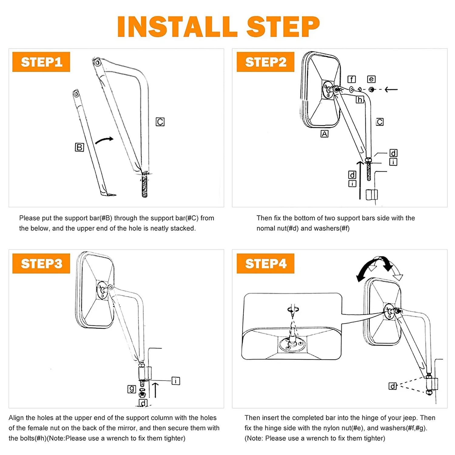 11-Doors Off Mirrors for Jeep Wrangler CJ YJ TJ JK JL & Unlimited, Wider Rearview Mirrors Square Door Side Hinge Mirror