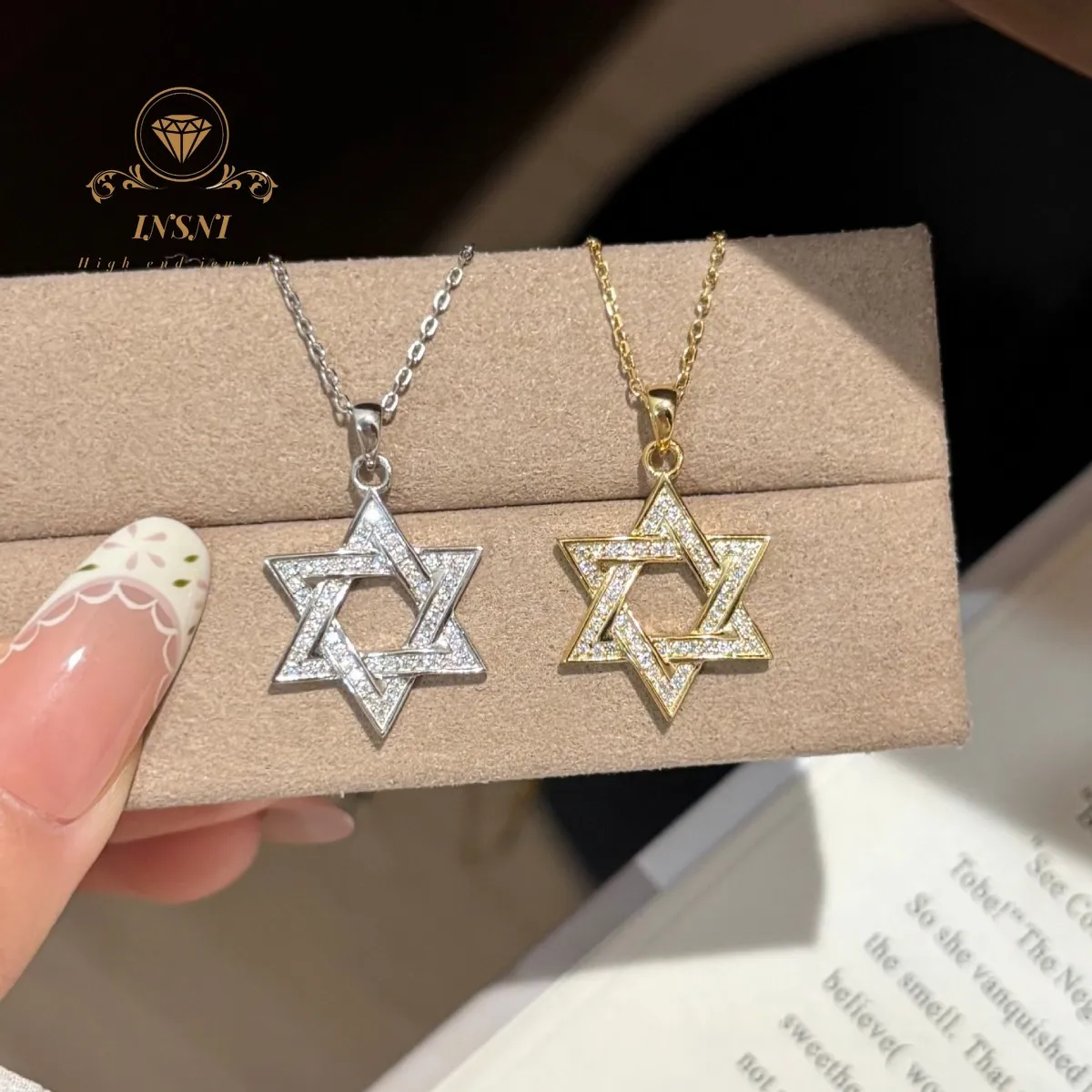 S925 Sterling Silver Full Diamond Hexagram Pendant Necklace David Star Pendant Light Luxury Hip Hop Couple Collarbone Chain Gift