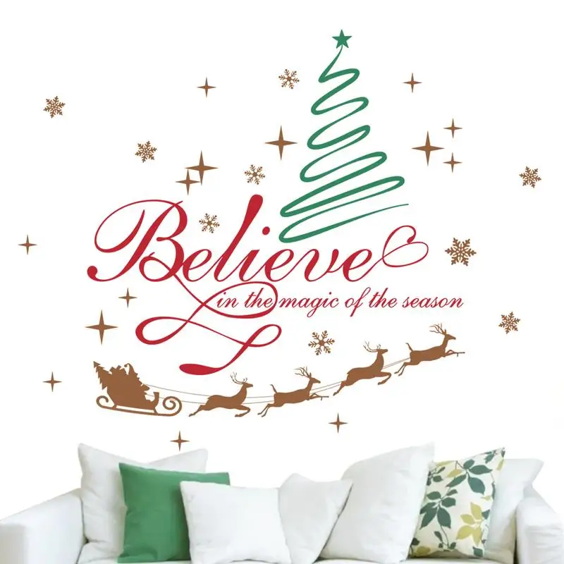 Christmas Wall Stickers Reindeer Sleigh Decals Window Clings Removable For Kids Room Home Shop Indoor Christmas Decorations