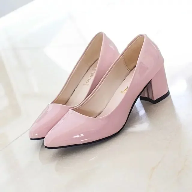 2021 New Women Pumps Black High heels 6cm Lady Patent leather Thick with Autumn Pointed Single Shoes Female Sandals Big 33-41