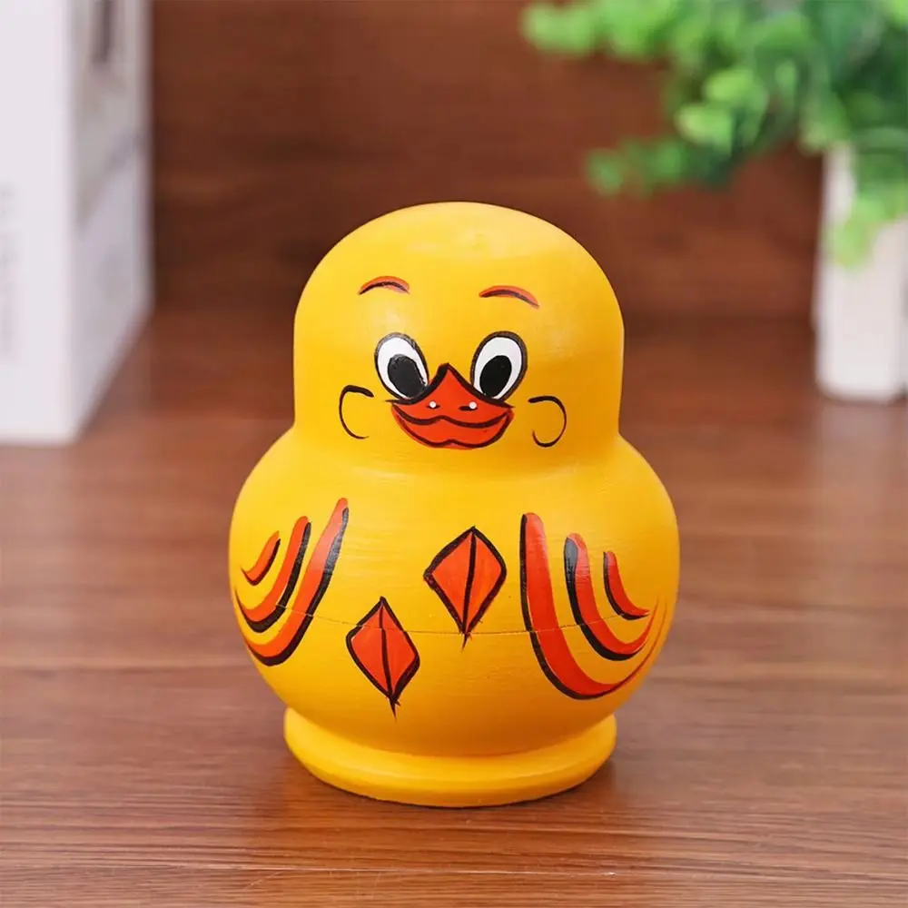 10 Layer Nesting Dolls Yellow Duck Wooden Matryoshka Doll Toys Cartoon Animals Pattern Stacking Dolls Chidrens Gift