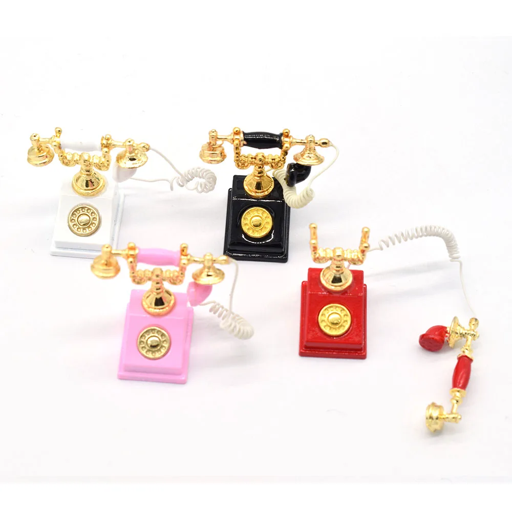 Vintage Mini telephone Model European retro mini telephone Miniature retro landline Decoration Retro Desk Phone Toy 1pcs