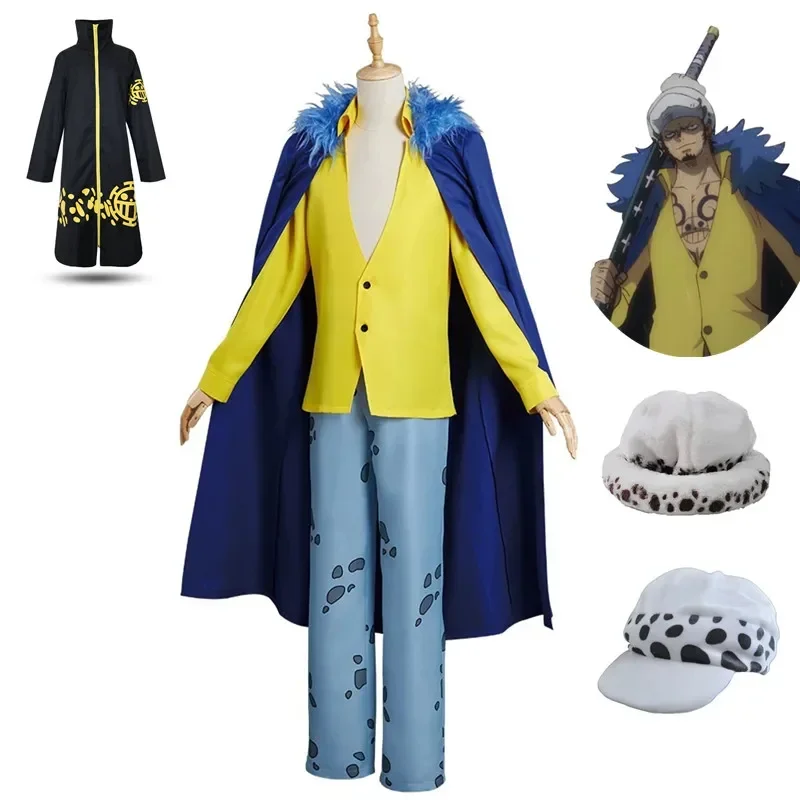 A Anime Trafalgar D Water Law Cosplay Costume Cape Coat Pants Hat Halloween Carnival Suit Jackets Windbreaker