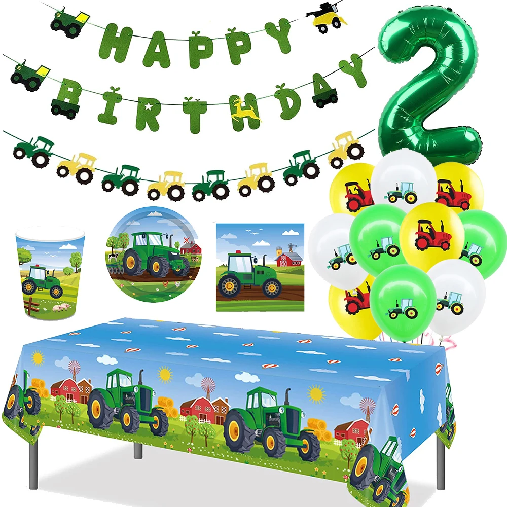 Farm Green Tractor Party Happy Birthday Banners Talerze Serwetki Obrusy Farm Themed Birthday Party Supplies Decors