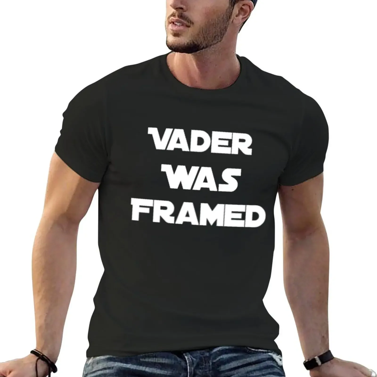 Vader Was Framed In White On Black Background T-shirt anime clothes hippie clothes vintage clothes mens t shirt