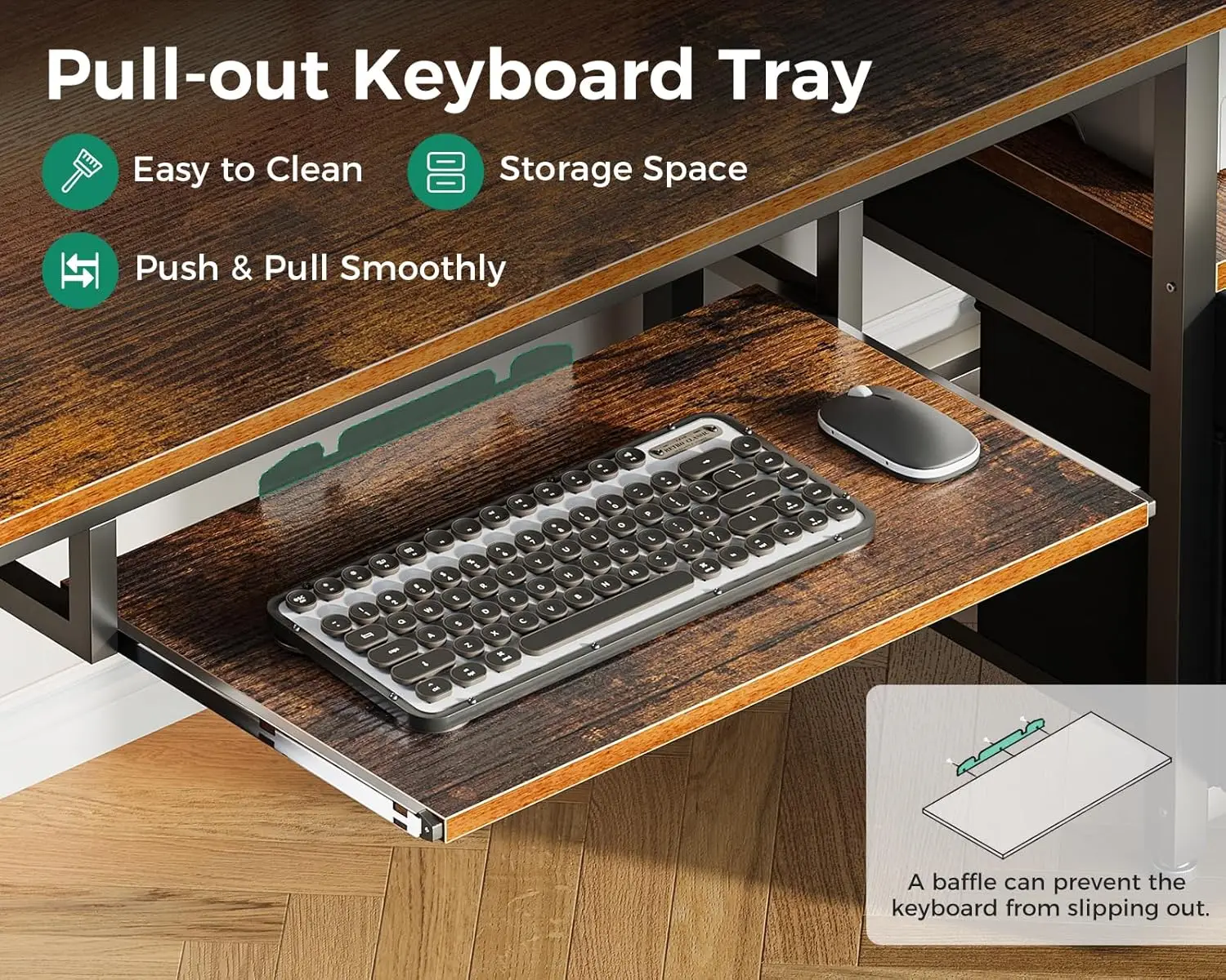 55" Office Desk with Drawers, Keyboard Tray, Power Outlet & USB Ports for Home Study Work