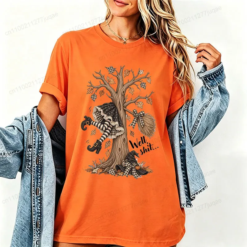 Well Shit Funny Witch Novelty T‑Shirt Women Dark Humor Halloween Print Tee Spooky Season Funny Holiday Party Gift for Men Women