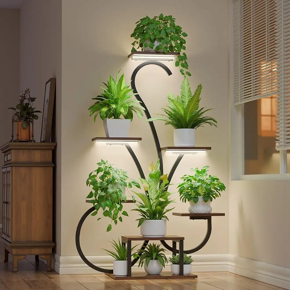 

Plant Stand Indoor With Grow Lights - Butterfly-Shaped 7 Tiered Plant Shelf For Indoor Plants Multiple, 47"" Corner Stand
