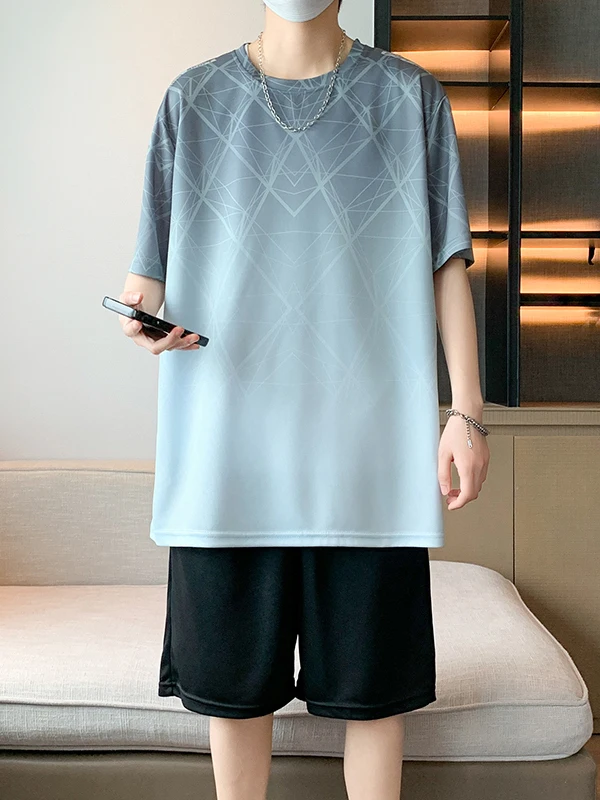 

Новый летний мужской комплект спортивной одежды, повседневная одежда для бега, спортивный костюм Qui Dry, футболка, комплект из двух предметов