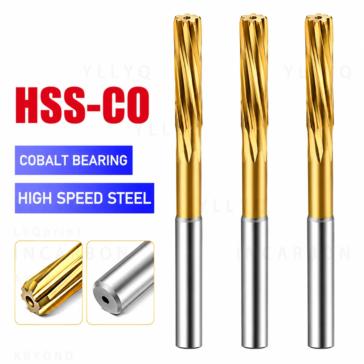 HSS-Co Cobalt Helical Reamer Titanium Coated Straight Shank Machine Reamer 3-20mm Precision Reamer for Stainless Steel