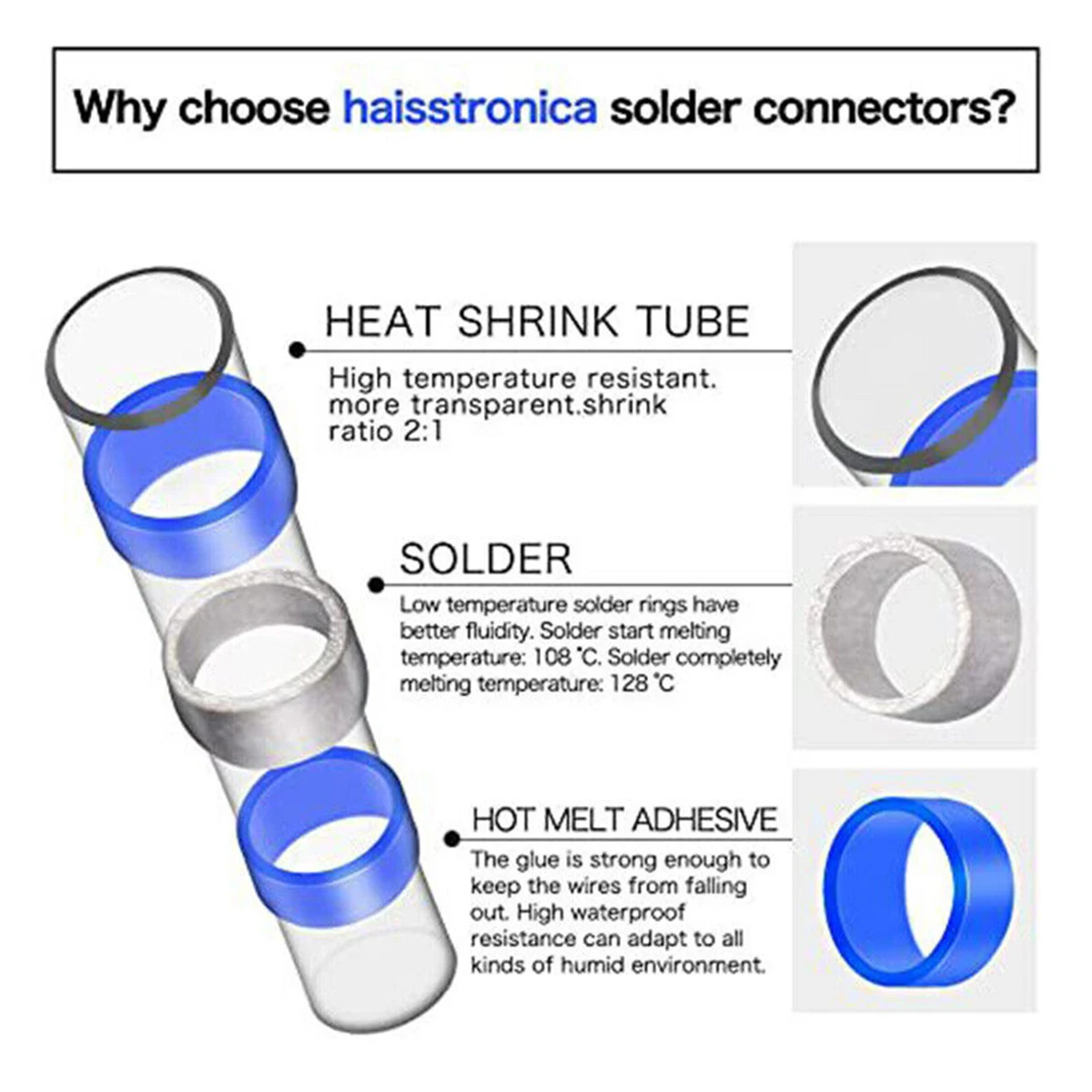 Solder Seal Wire Connectors Kit Heat Shrink Wire Connectors,Waterproof Butt Connectors,Butt Splice Eletrical Wire Connectors Kit image 5