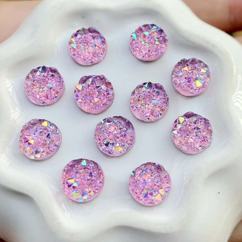 80PCS 10mm Mineral Surface Resin Rhinestone Flatback Glitters AB Cabochon Stone DIY Wedding Decoration Crafts -HB96