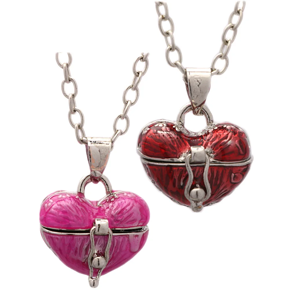 

2pcs Water Drop Small Box Heart Locket Necklace Copper Vintage Mom Crystal Matching Couples Women Girls Pendant Jewelry Trendy