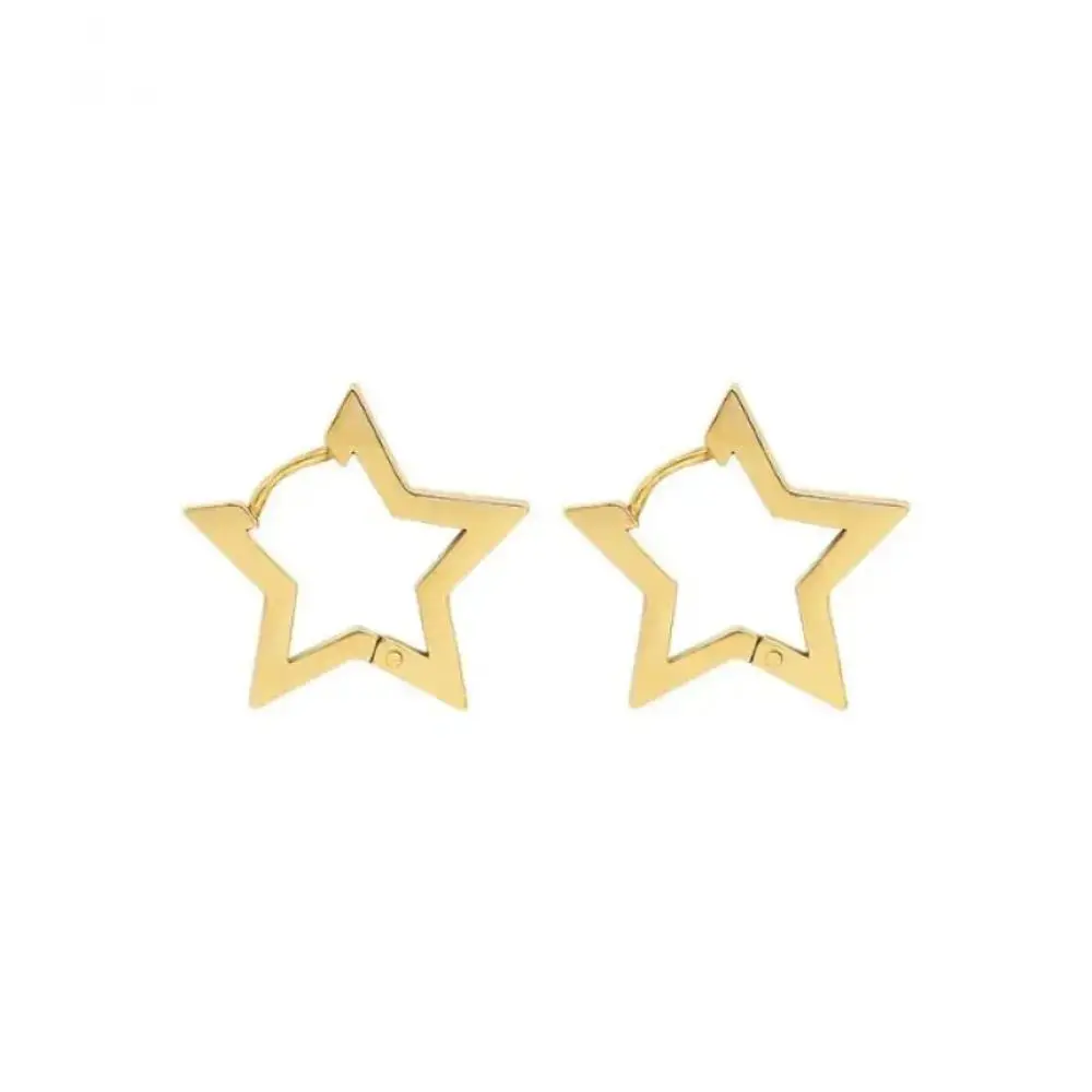 女性用ミニマリストアロイイヤリング,5点星,中空星,ゴールド,シルバー