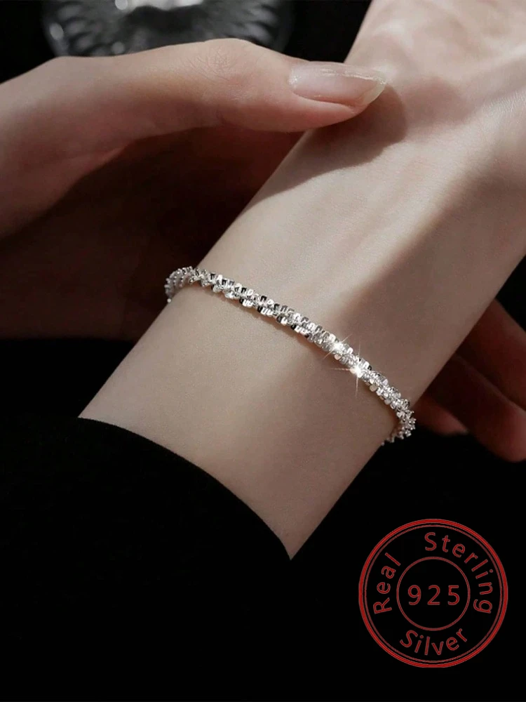 

925 Sterling Silver Simplicity Classic 2mm Starry Sky Zircon Bracelet For Women Anniversary Party High Quality Fine Jewelry