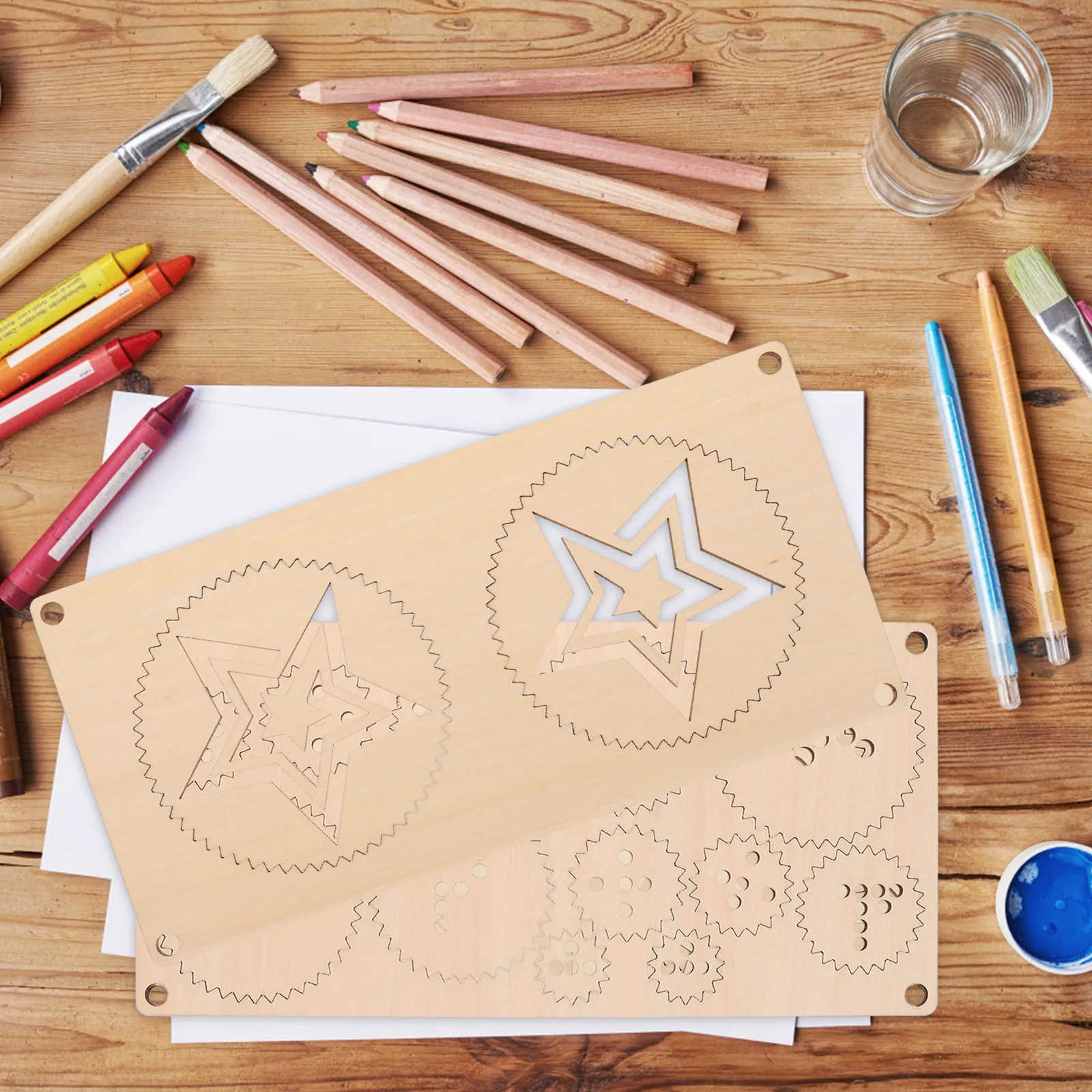 

5Pcs Wooden Montessori Learning Board Set Fine Motor Finger Maze Reusable DIY Painting Stencils Geometric Animal Shapes Hand Eye