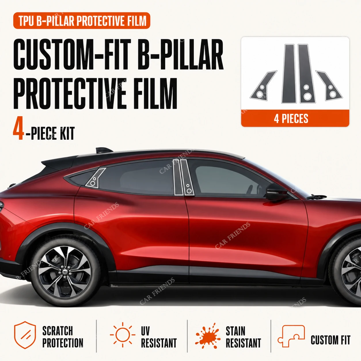 2x Custom Fit For Ford Mustang Mach-E TPU B-Pillar Protective Film Door Window Pillar Trim Protector