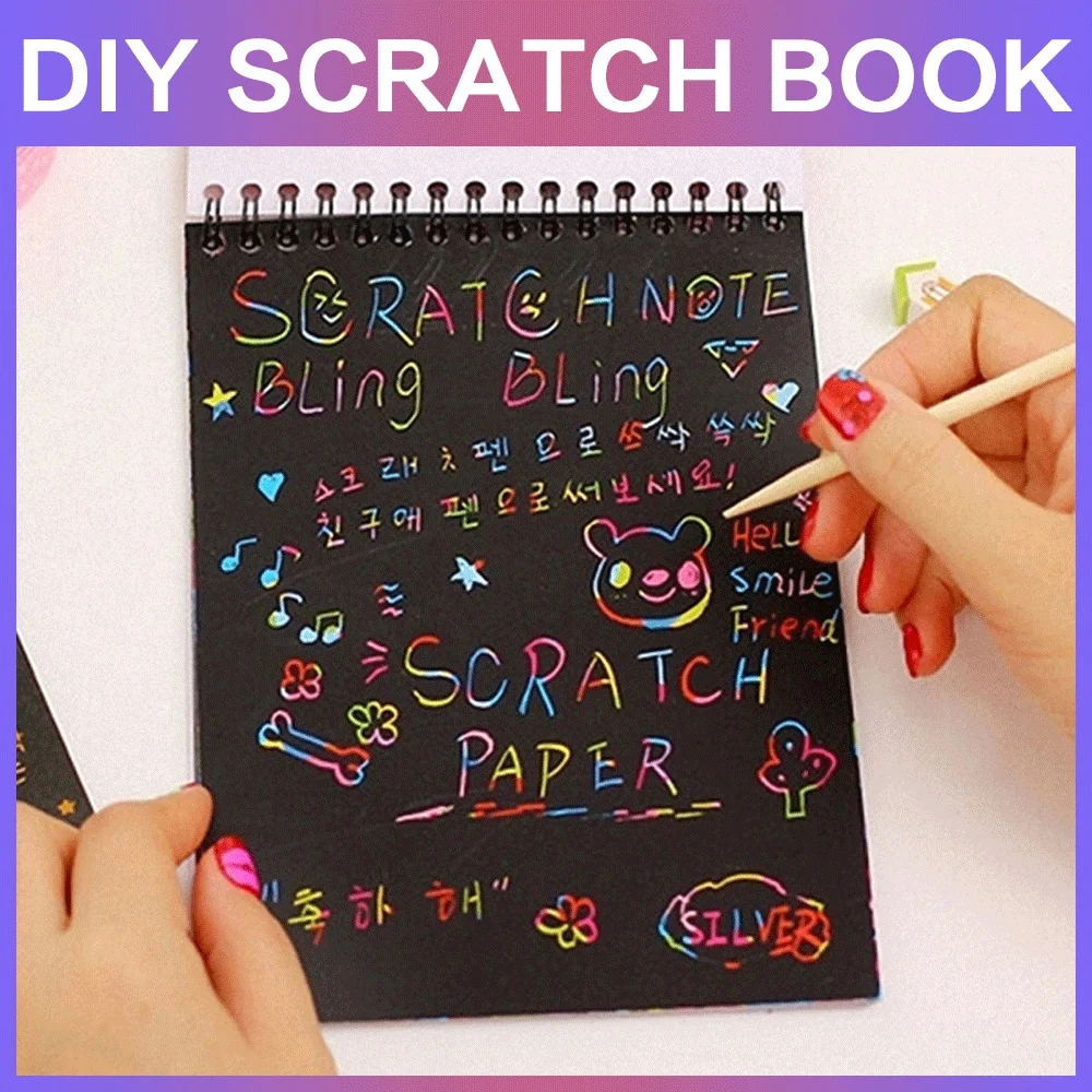 STONEGO Scratch Graffiti Book DIY Cartoon Sketch Book Colorful Scratch Painting Children Surprise Coating Magic Book