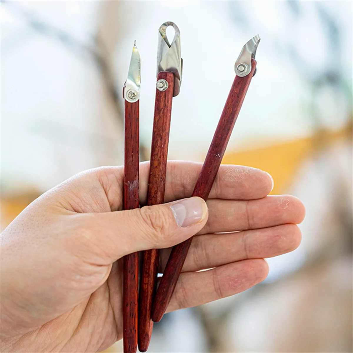 Red Flower Pear Carving Tools Texture Clay Sculptures Hand-Carved Decorative Stainless Steel Ring Knives B