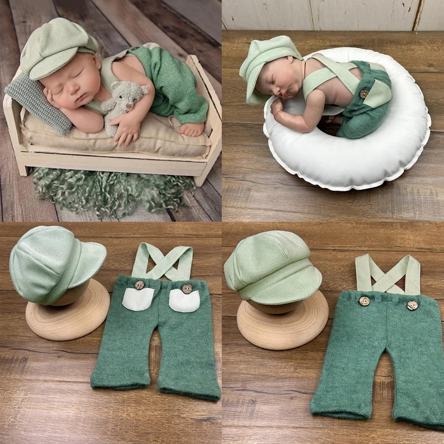 Neue Hosenträger hose Neugeborene Fotografie Kleidung Requisiten, Hut Overalls Kleidung Set, für Baby Baby Studio Shoot Requisiten Zubehör