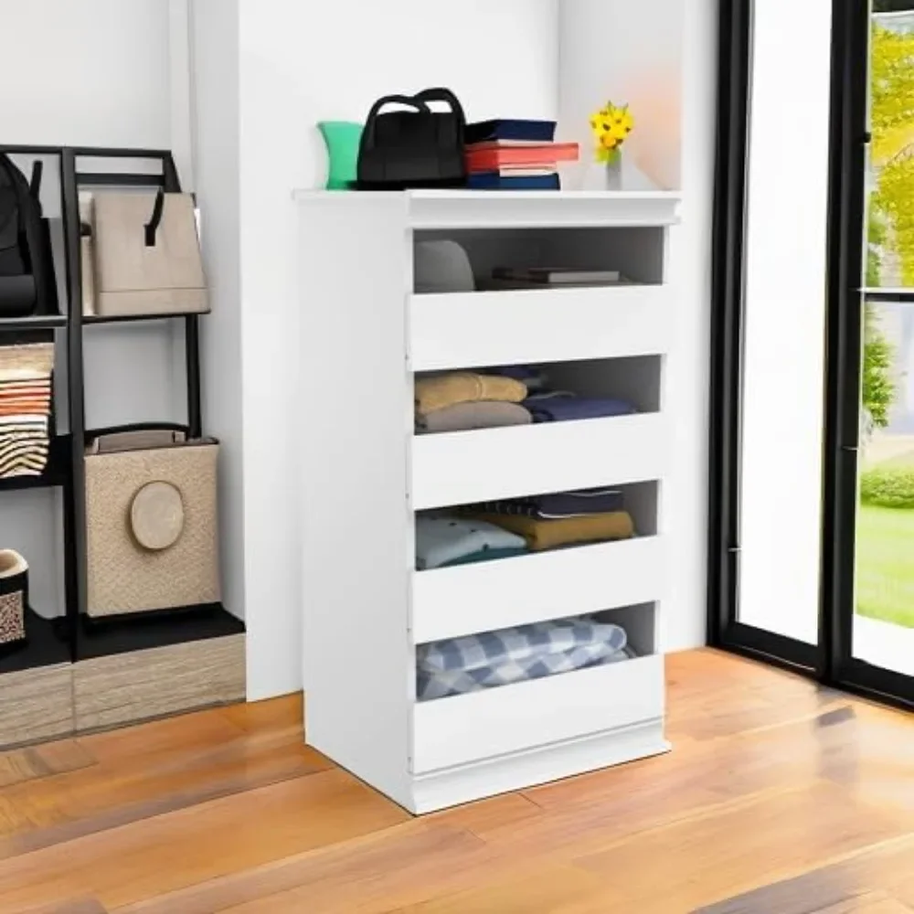 

Modular Storage Unit with 4 Drawers, Wood Closet Organizer, Stacking, Full Backer, Storage, Decorative Trim, White