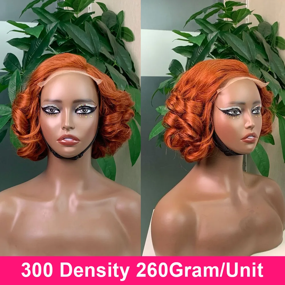 

350 Ginger Orange Bouncy Curly Human Hair Wigs 4x4 Transparent Lace Front Short Colored FUMI Bob Wig for Women Vietnamese Rawwig
