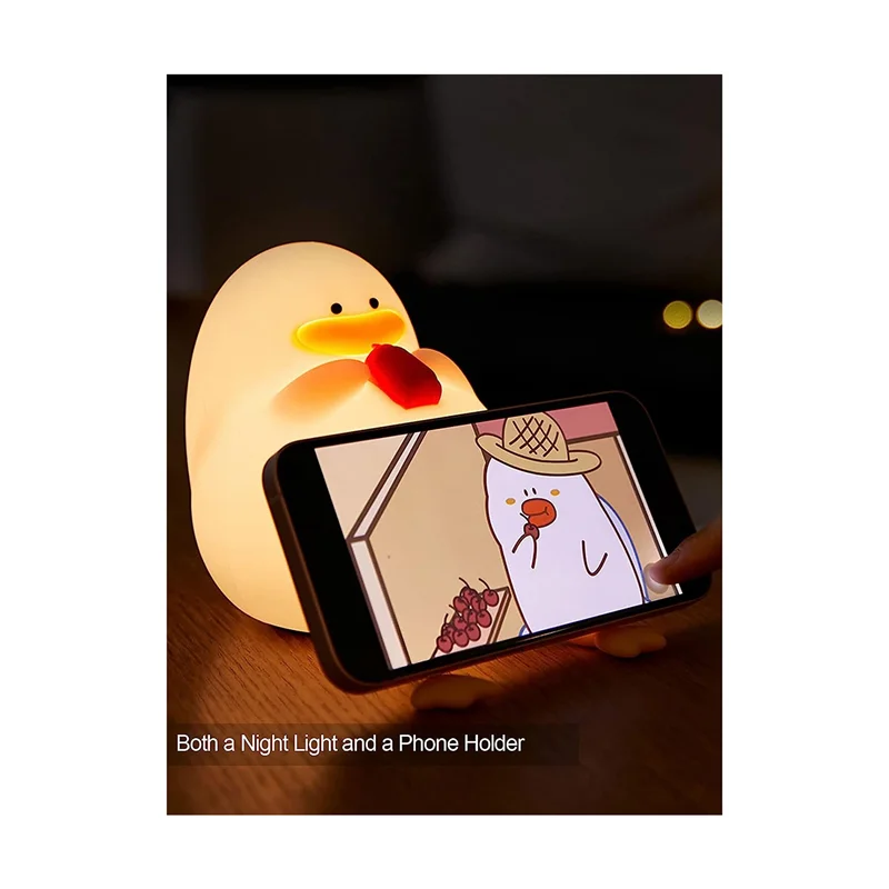 

BHTS-1 шт., детский ночник Happy Duck, милая силиконовая лампа с регулируемой яркостью для успокаивающего перед сном A