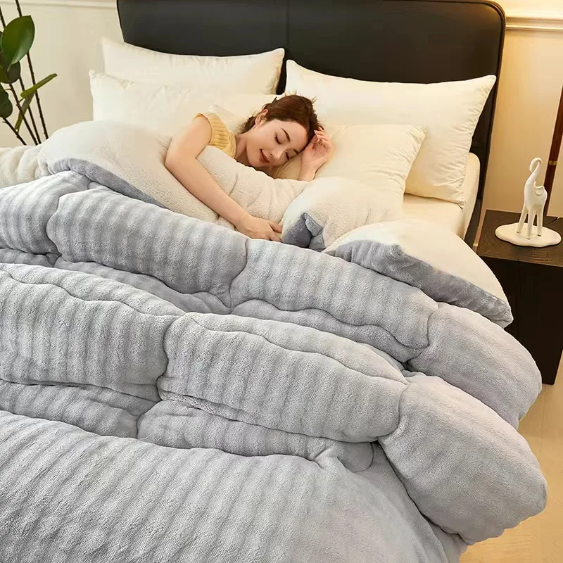 

Lamb wool thickened warm winter quilt with milk velvet spring autumn blanket student dormitory comforter single double blanket