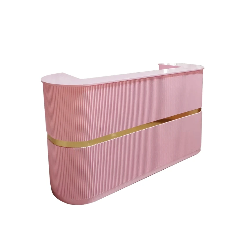 High Quality Half Round Wood Modern Pink Gold Front Reception Desk Beauty Salon