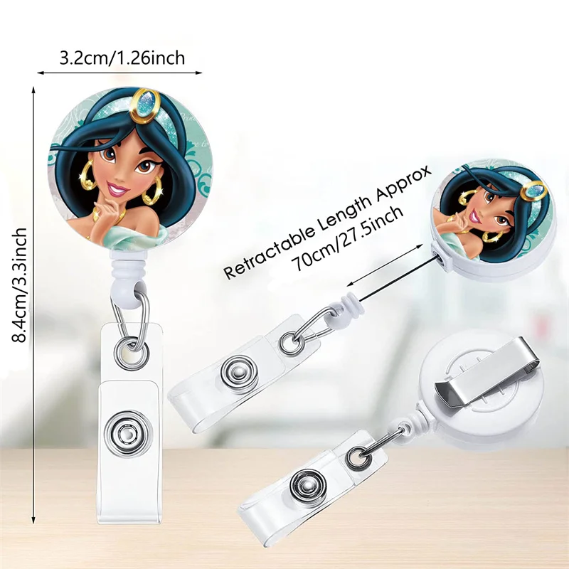 Disney Jasmine Neck Strap Lanyards Keychain Badge Holder ID Card Pass Hang Rope Lanyard Aladdin Lamp Retractable clip Reel Yoyo