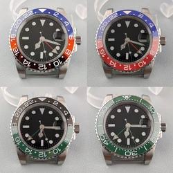 40.5mm GMT Case Sapphire Glass Polished Bidirectional Rotating Ceramic Bezel Dial Hands Fits GMT 3804 Miyota 8215 2813 Movement