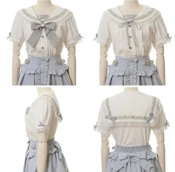 Imagem -05 - Lolita Manga Curta Arco Camisa 2023 Primavera e Verão Novo Clássico Pérola Bordado Rendas Topo 2003 Apertado Estiramento Blusas para Mulher