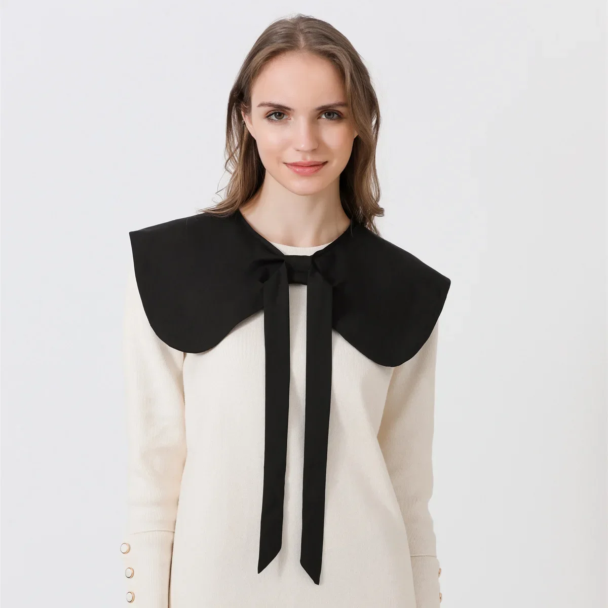 Janpanese Style Bowknots False Collar Shouder Wraps for Women Blouse Detachable Collar Big Lapel Cape Girls Fake Collar