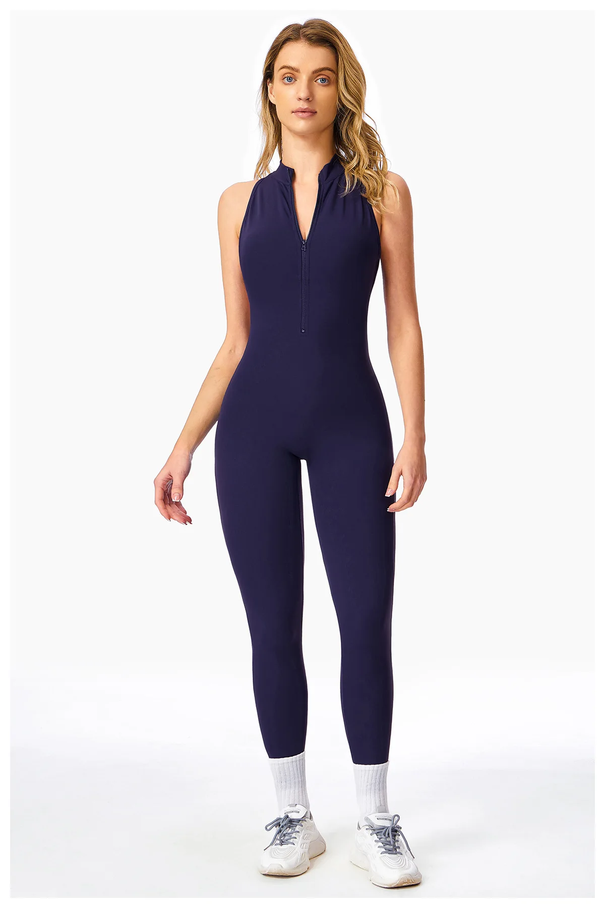 

Womens One Piece Workout Jumpsuits Zip up Front Padded Scrunch Cutout Sleeveless Jumpsuits Yoga Romper Bodycon Bodysuits