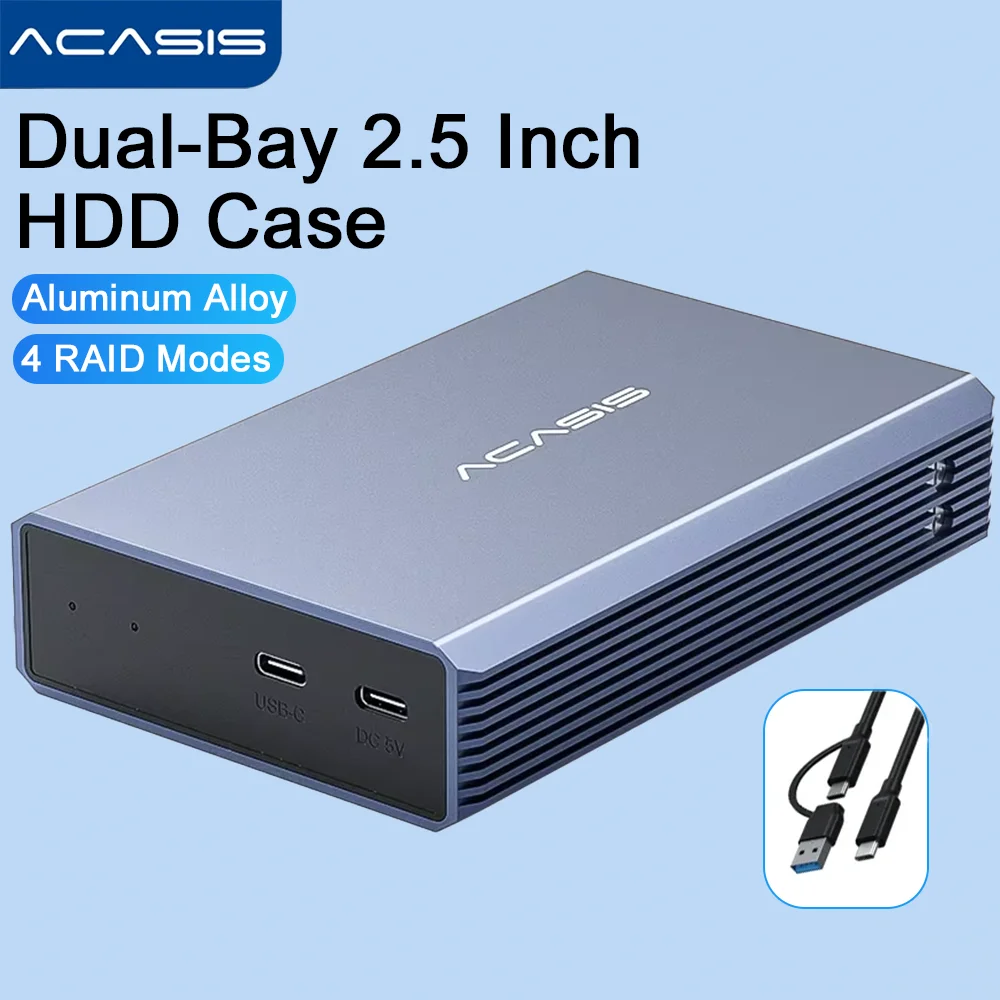 

Acasis 2.5 Inch HDD Enclosure Dual Bay External Hard Disk Case For 2.5'' SATA HDD/SSD With RAID Function Type-C Disk Array Case