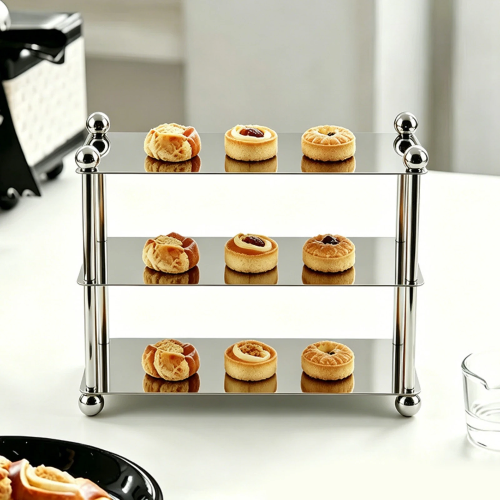 Three-Tier Tray Stand Rectangular 3-Tier Serving Stand Rectangle Tray Space-Saving Multi-Use for Bakeries, Afternoon Tea - view 5
