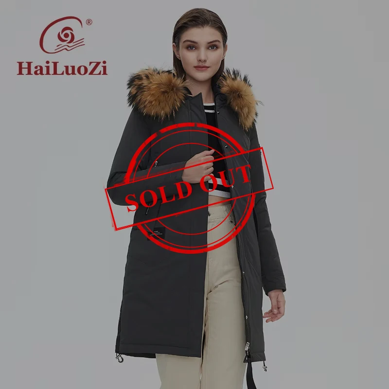 HaiLuoZi Women\'s Winter Jacket Long Knee Length Women Coat Large Fur Collar Windproof Zipper Fashion Hooded Thick Parka 89-1