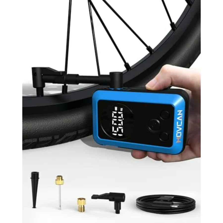 

MOVCAN Mini Bike Pump with Gauge 150PSI Electric Bike Pump Portable 33s Fast Inflation Rechargeable Battery Presta Schrader Val