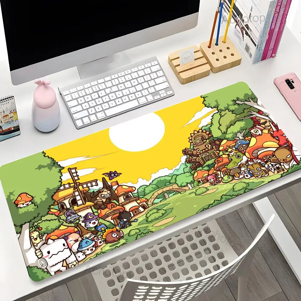 Alas Mouse Anime Maplestory, tikar pelindung meja kantor, kulit PU, tahan air, bantalan Mouse, Keyboard Desktop, alas meja PC 90X40 cm