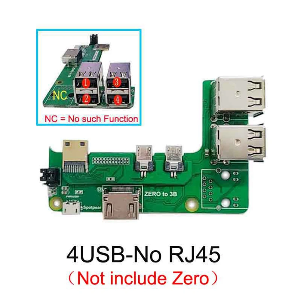 

For Raspberry Pi Zero 2W to 3B Interface Adapter Zero to Pi3 Expansion Board+USB Cable Pi0 4USB HUB HAT