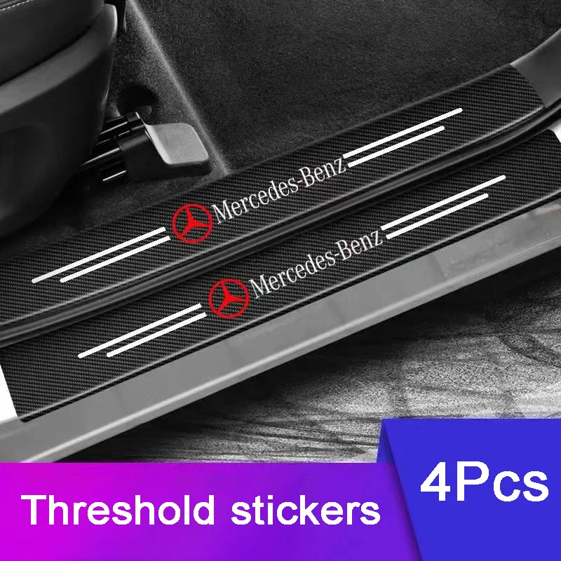 4PCS Car Protective Sill Sticker Auto Decoration Accessories For Mercedes Benz C200 C300 W220 W210 AMG CLA GLA GLE A B C E Class